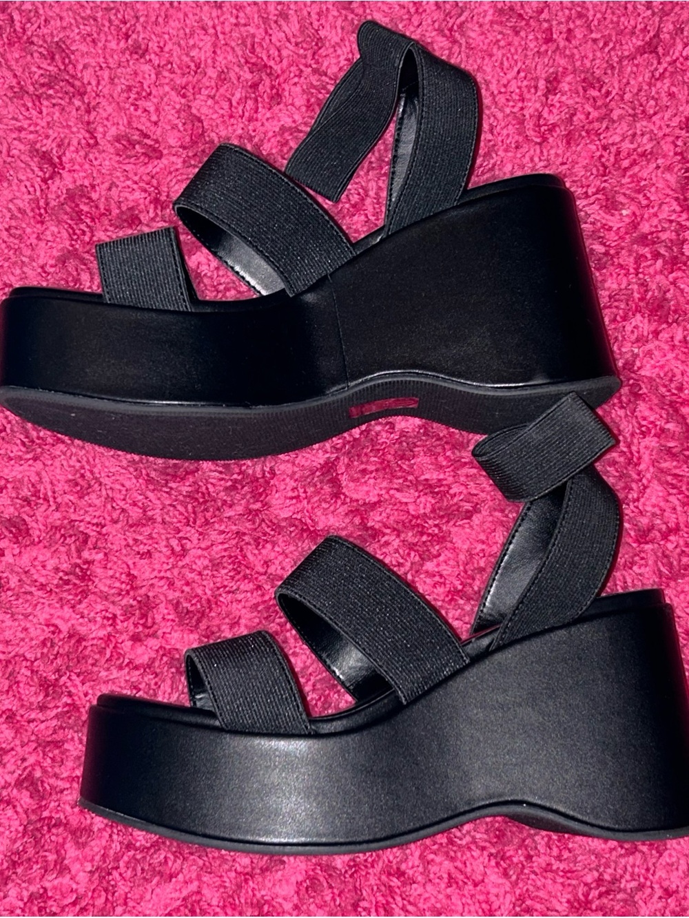 Black Platform Strappy Sandals - Women